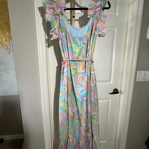 Alden Aldair 100% cotton dress, ruffle sleeves braided tie witn tassel.  Size xl